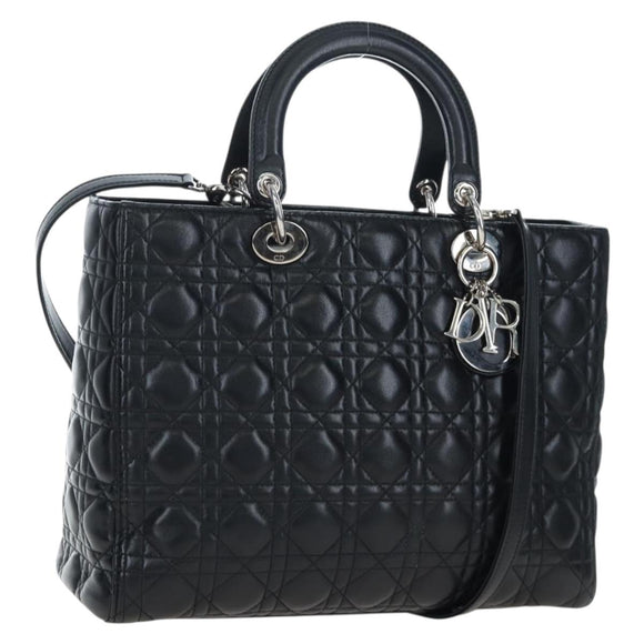 Christian Dior Canage Lady Dior Large Bag Lamb Skin 2way Black Auth BA16035V