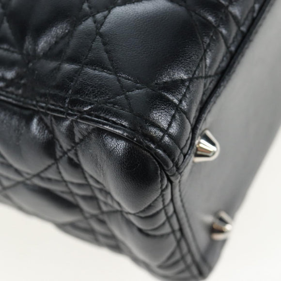 Christian Dior Canage Lady Dior Large Bag Lamb Skin 2way Black Auth BA16035V