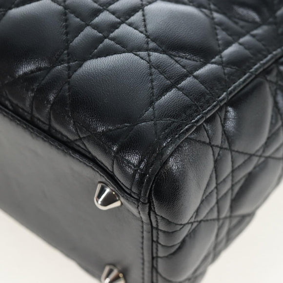 Christian Dior Canage Lady Dior Large Bag Lamb Skin 2way Black Auth BA16035V