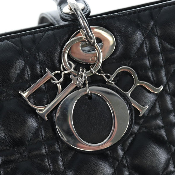 Christian Dior Canage Lady Dior Large Bag Lamb Skin 2way Black Auth BA16035V