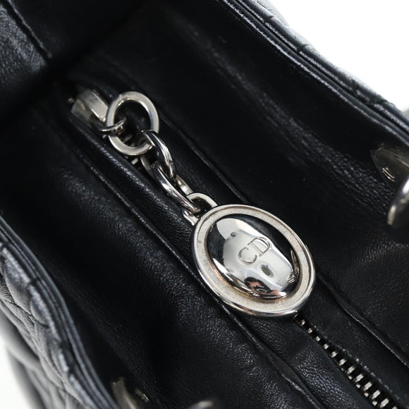 Christian Dior Canage Lady Dior Large Bag Lamb Skin 2way Black Auth BA16035V