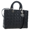 Christian Dior Canage Lady Dior Large Bag Lamb Skin 2way Black Auth BA16035V-1