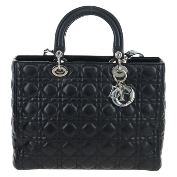 Christian Dior Canage Lady Dior Large Bag Lamb Skin 2way Black Auth BA16035V