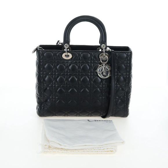 Christian Dior Canage Lady Dior Large Bag Lamb Skin 2way Black Auth BA16035V