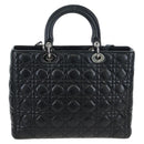 Christian Dior Canage Lady Dior Large Bag Lamb Skin 2way Black Auth BA16035V-3