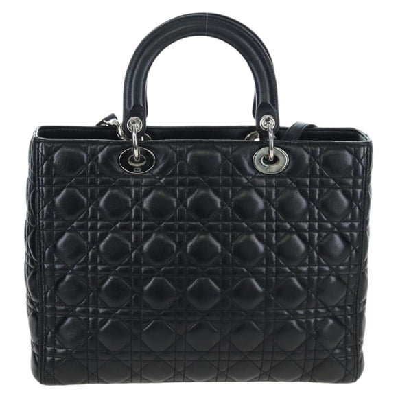 Christian Dior Canage Lady Dior Large Bag Lamb Skin 2way Black Auth BA16035V