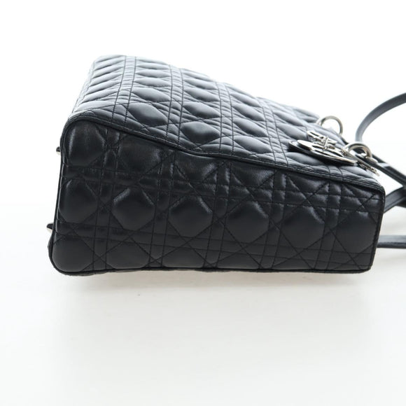 Christian Dior Canage Lady Dior Large Bag Lamb Skin 2way Black Auth BA16035V