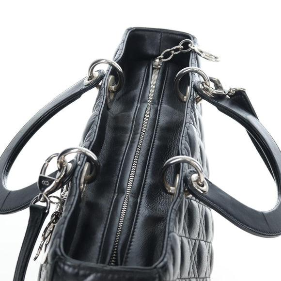Christian Dior Canage Lady Dior Large Bag Lamb Skin 2way Black Auth BA16035V