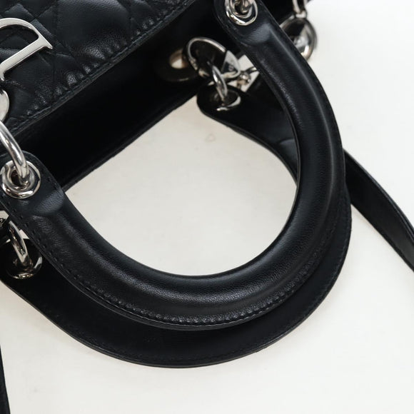 Christian Dior Canage Lady Dior Large Bag Lamb Skin 2way Black Auth BA16035V