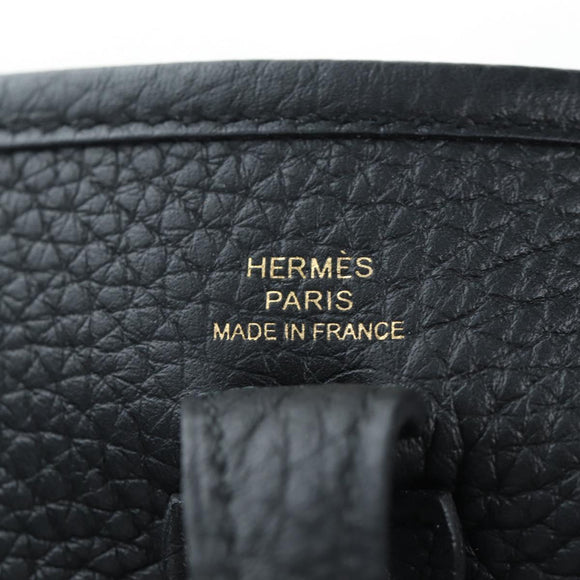 HERMES Evelyn 16 TPM Shoulder Bag Leather Black Gold Auth BA16042SV