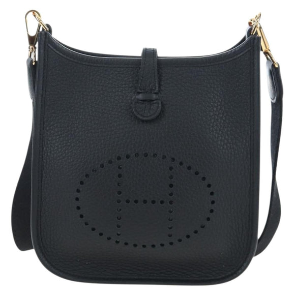 HERMES Evelyn 16 TPM Shoulder Bag Leather Black Gold Auth BA16042SV