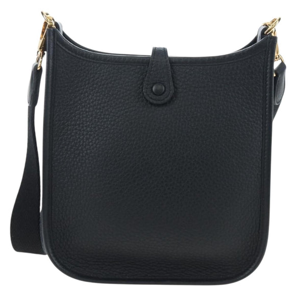 HERMES Evelyn 16 TPM Shoulder Bag Leather Black Gold Auth BA16042SV