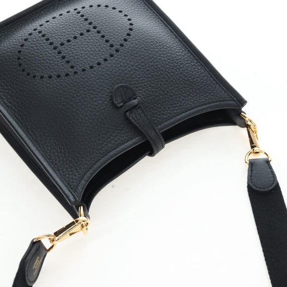 HERMES Evelyn 16 TPM Shoulder Bag Leather Black Gold Auth BA16042SV