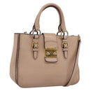 Miu Miu Hand Bag Leather 2way Beige Gold Auth BA16044A-1
