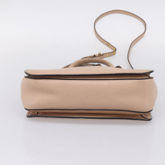 Miu Miu Hand Bag Leather 2way Beige Gold Auth BA16044A