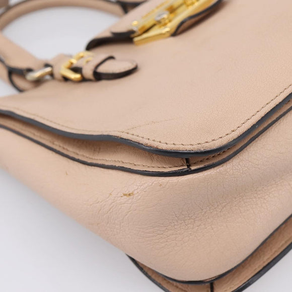 Miu Miu Hand Bag Leather 2way Beige Gold Auth BA16044A