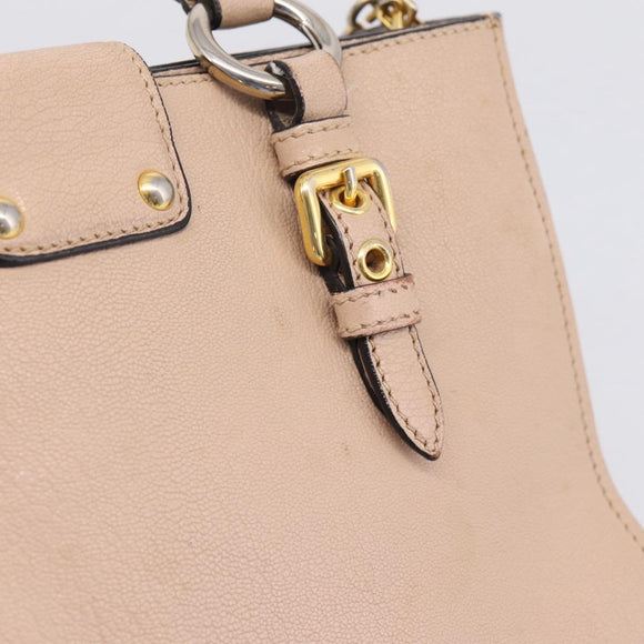 Miu Miu Hand Bag Leather 2way Beige Gold Auth BA16044A