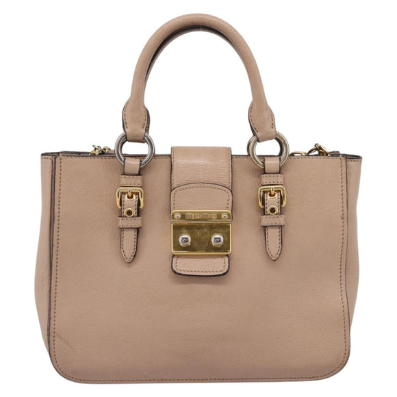 Miu Miu Hand Bag Leather 2way Beige Gold Auth BA16044A