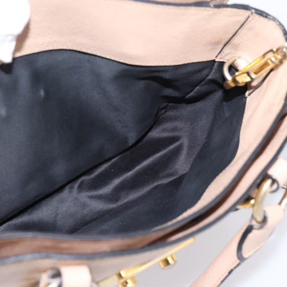 Miu Miu Hand Bag Leather 2way Beige Gold Auth BA16044A