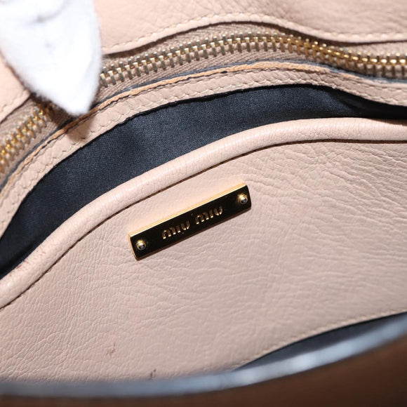 Miu Miu Hand Bag Leather 2way Beige Gold Auth BA16044A