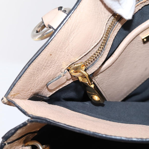 Miu Miu Hand Bag Leather 2way Beige Gold Auth BA16044A