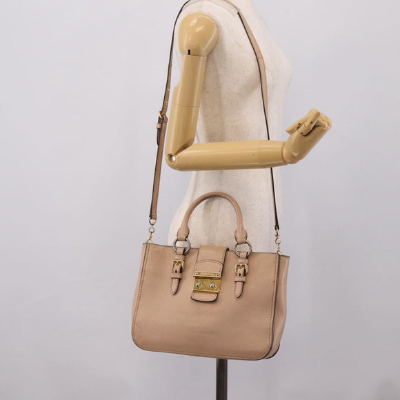 Miu Miu Hand Bag Leather 2way Beige Gold Auth BA16044A