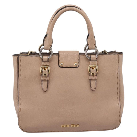 Miu Miu Hand Bag Leather 2way Beige Gold Auth BA16044A