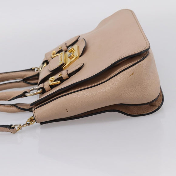 Miu Miu Hand Bag Leather 2way Beige Gold Auth BA16044A