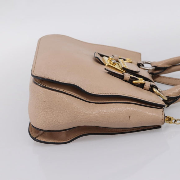 Miu Miu Hand Bag Leather 2way Beige Gold Auth BA16044A