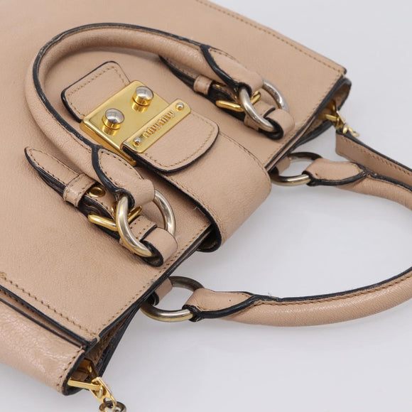 Miu Miu Hand Bag Leather 2way Beige Gold Auth BA16044A