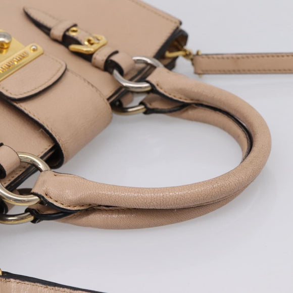 Miu Miu Hand Bag Leather 2way Beige Gold Auth BA16044A