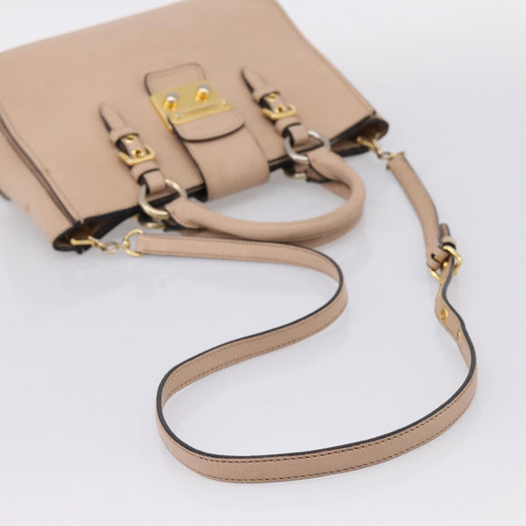 Miu Miu Hand Bag Leather 2way Beige Gold Auth BA16044A