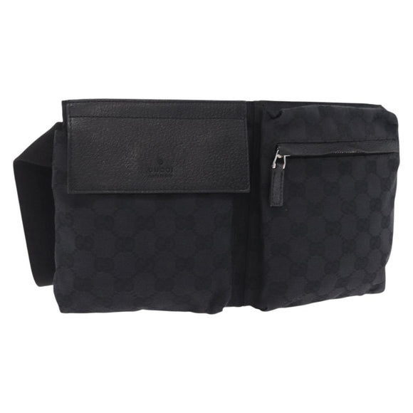 GUCCI GG Canvas Waist bag Black Silver 28566 Auth BA16046A