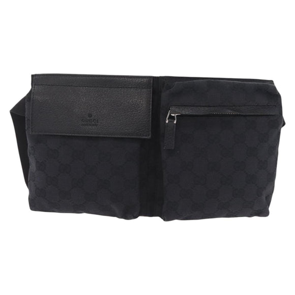 GUCCI GG Canvas Waist bag Black Silver 28566 Auth BA16046A