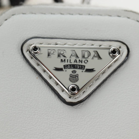 PRADA Shoulder Bag Leather White Silver Auth BA16048M