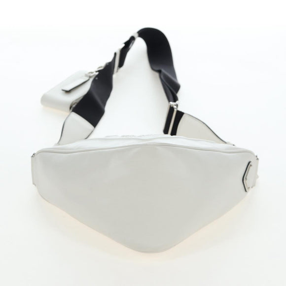 PRADA Shoulder Bag Leather White Silver Auth BA16048M
