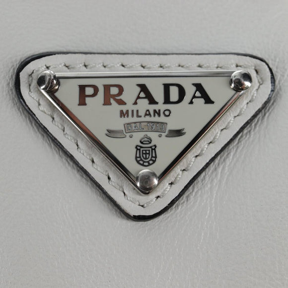 PRADA Shoulder Bag Leather White Silver Auth BA16048M