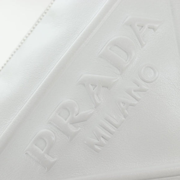 PRADA Shoulder Bag Leather White Silver Auth BA16048M