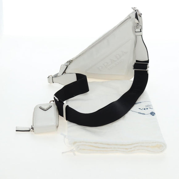 PRADA Shoulder Bag Leather White Silver Auth BA16048M