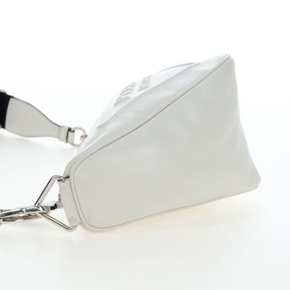 PRADA Shoulder Bag Leather White Silver Auth BA16048M