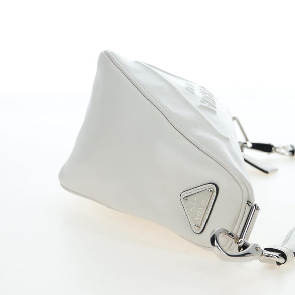 PRADA Shoulder Bag Leather White Silver Auth BA16048M