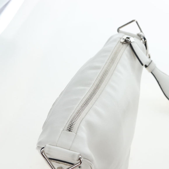 PRADA Shoulder Bag Leather White Silver Auth BA16048M
