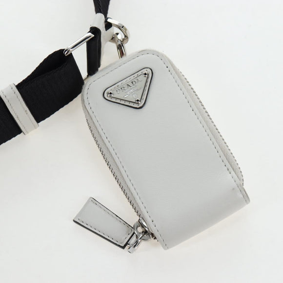 PRADA Shoulder Bag Leather White Silver Auth BA16048M