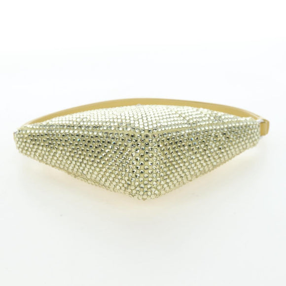 PRADA Shoulder Bag Satin Rhinestones Gold Auth BA16050M