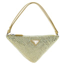 PRADA Shoulder Bag Satin Rhinestones Gold Auth BA16050M-1