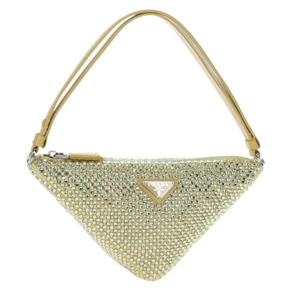 PRADA Shoulder Bag Satin Rhinestones Gold Auth BA16050M