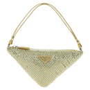 PRADA Shoulder Bag Satin Rhinestones Gold Auth BA16050M-2