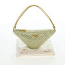 PRADA Shoulder Bag Satin Rhinestones Gold Auth BA16050M-24