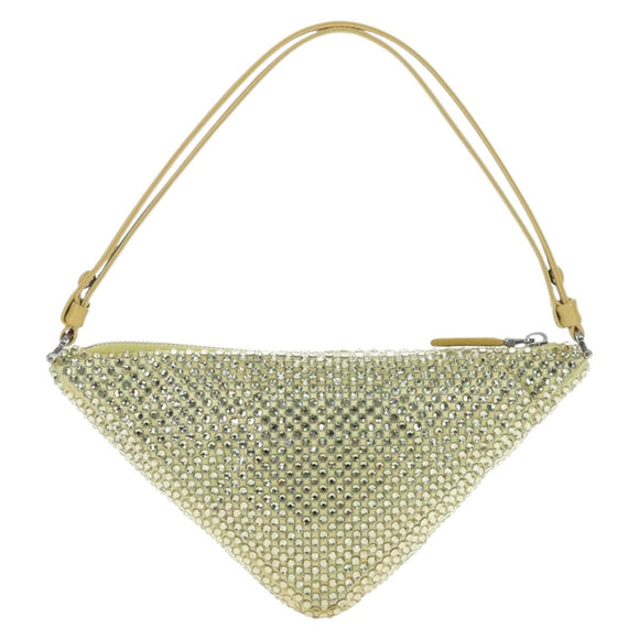 PRADA Shoulder Bag Satin Rhinestones Gold Auth BA16050M