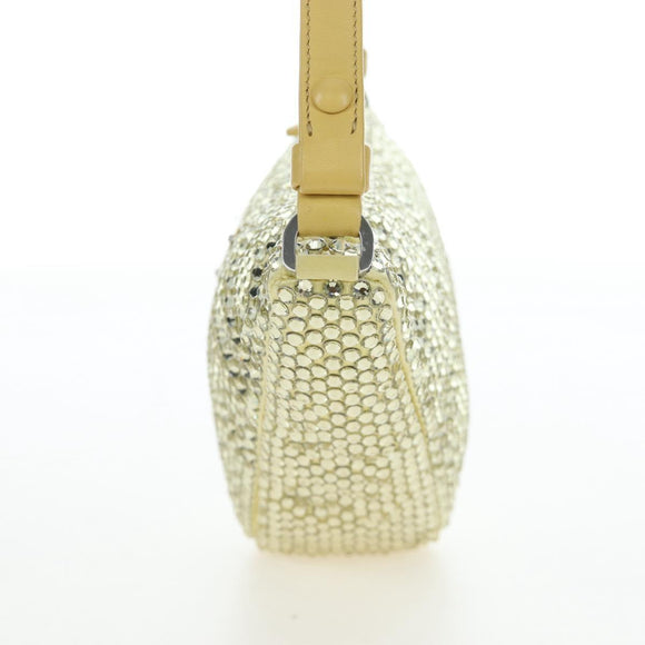 PRADA Shoulder Bag Satin Rhinestones Gold Auth BA16050M